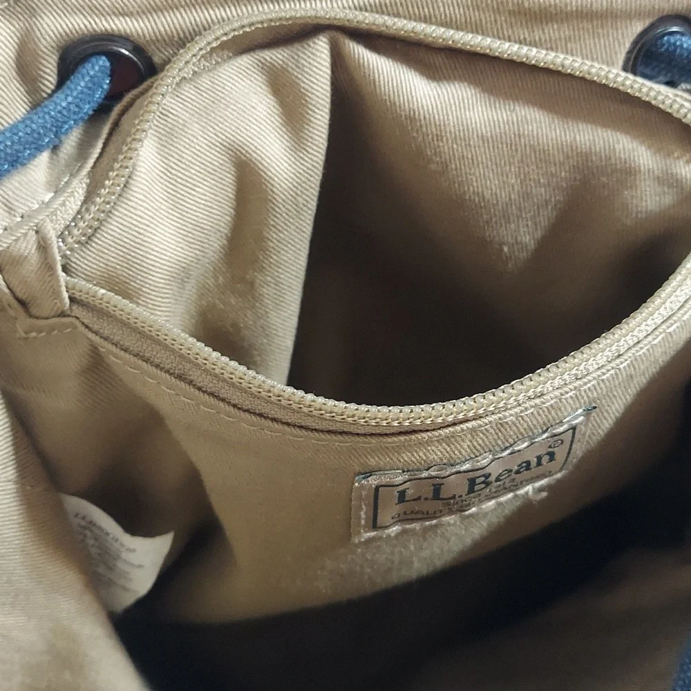 L.L. Bean Vintage Canvas & Leather Backpack Small Anchor Pattern Nautical Boho - Picture 6 of 13